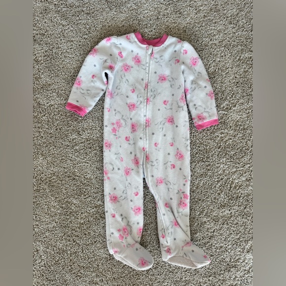 Little Me Baby Girl Floral Fleece Footed Sleeper pink- Size 18 Months - Picture 2 of 6